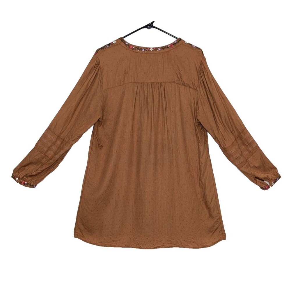 Soft Surroundings Womens Large Brown Embroidered Peasant Top Boho Chic - Picture 2 of 5